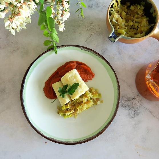 Bacalhau dessalgado com molho de pimenta