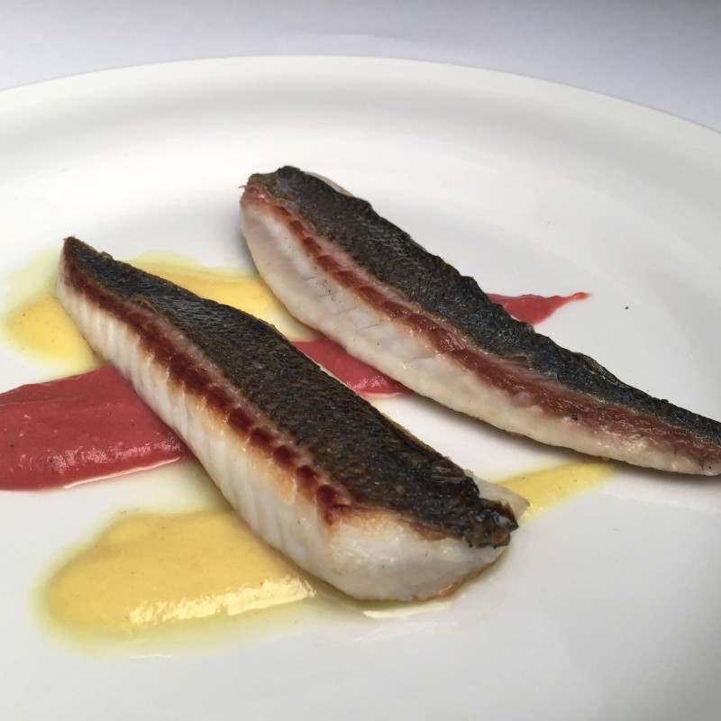 Sea⁠bream with curry and fresh beetroot purée