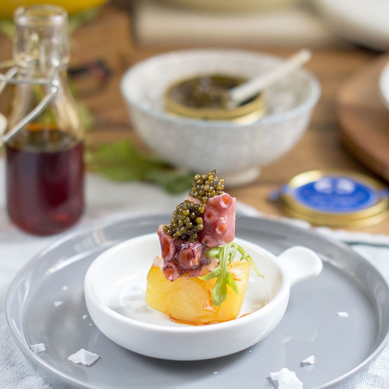 Octopus with confit potatoes and caviar del tíbet