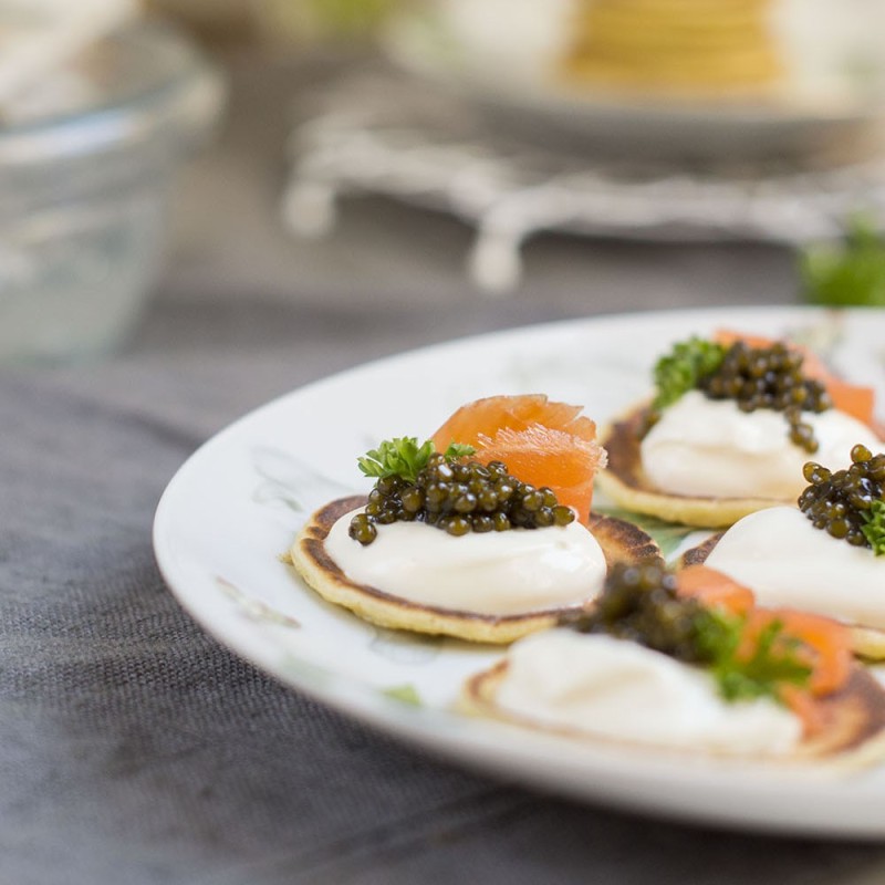 Salm Roe Receta de Blinis de salmón con Caviar del Tíbet | Recetas Mariskito